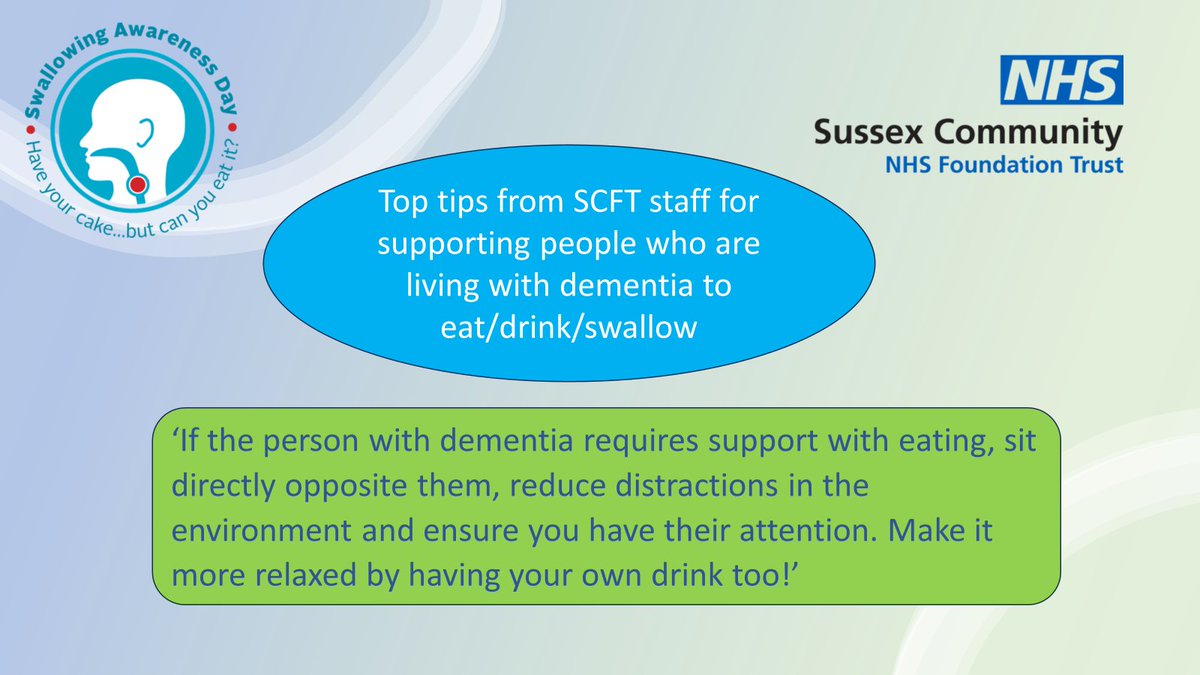 Staff @nhs_scft identified that sitting down with the person living with dementia is very important if they require support with eating and drinking @SCFT_dementia @RCSLT #SwallowAware2024 #NutritionAndHydrationWeek