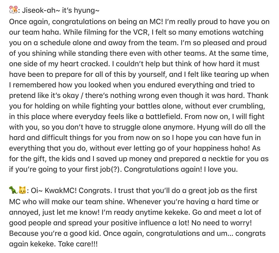 gunilsmenu's tweet photo. xdinary heroes' congratulatory messages to gaon on being a show champion mc~ https://t.co/1ro1lCJC7A