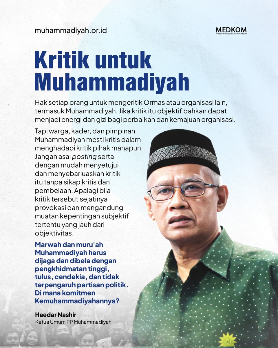 muhammadiyah's tweet photo. Kritik bukan berarti membenci. Apapun kritik bagi Muhammadiyah yang membangun tentu bukan hal yang salah demi kemajuan bersama.

#Muhammadiyah #IslamBerkemajuan https://t.co/bLU3183AdB