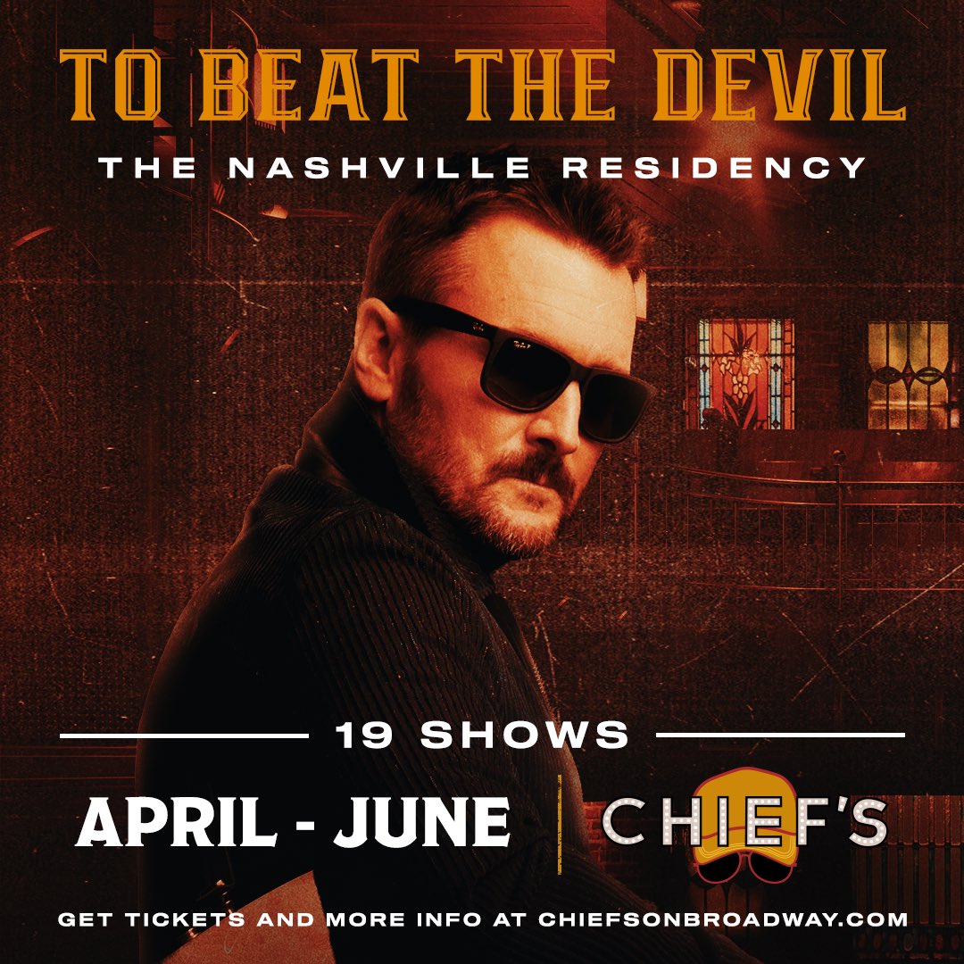 ericchurch's tweet photo. "I have designed a one of a kind show that I’ll be performing at Chief’s starting on Grand Opening Day, April 5th. Trust me, you don’t want to miss this one."

Check your emails, Premium Church Choir members. You’ll have the first opportunity to purchase tickets during an exclusive presale on Wednesday, March 20th, beginning 10AM CT. General on sale begins Friday, March 22nd at 10AM CT. For more details, head to https://t.co/5r7SI2k9hD 

To Beat The Devil Residency:
Friday, April 5th 
Wednesday, April 17th
Thursday, April 18th
Monday, April 29th
Tuesday, April 30th
Wednesday, May 1st
Tuesday, May 7th
Wednesday, May 8th
Friday, May 10th
Saturday, May 11th
Tuesday, May 14th
Wednesday, May 15th
Friday, May 17th
Tuesday, May 21st
Wednesday, May 22nd
Thursday, June 6th
Friday, June 7th
Saturday, June 8th
Sunday, June 9th