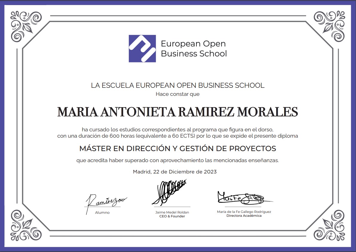 Estoy muy feliz de haberme adentrado a éste mundo que me permitirá gestionar proyectos científicos algún dia! 🤓 

Tesis: Plan de acción para el proyecto e-mobility encargado de la gestión de columnas de recarga bajo el estándar del PMBOK®.

#ProjectManagement #EOBS #España