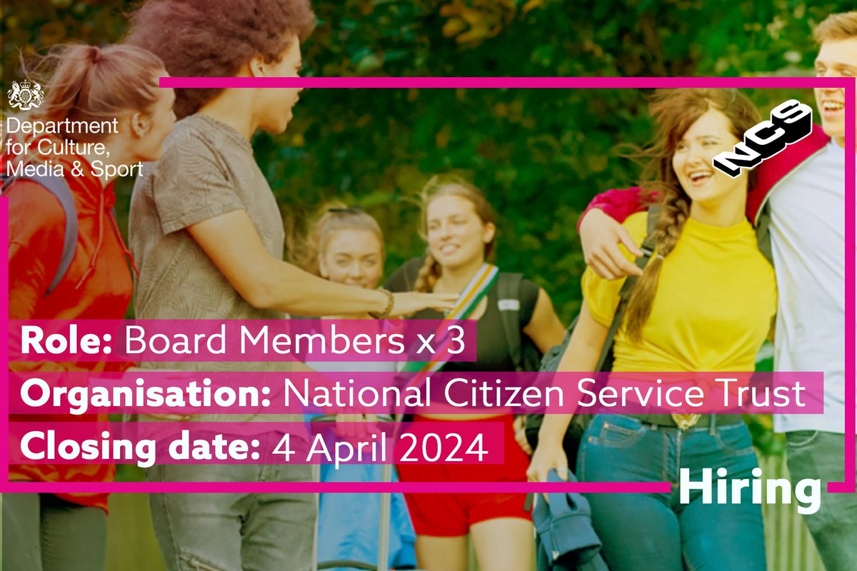 Could you help young people become world ready and work-ready? @NCS is looking for three new board members Find out about the role and apply before 4 April: ▶️ …for-public-appointment.service.gov.uk/roles//8015