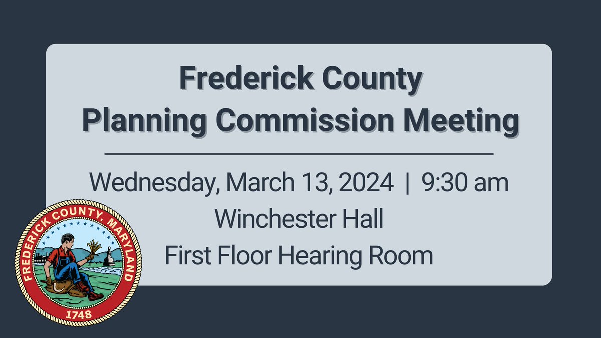 LivableFred's tweet photo. The Frederick County Planning Commission will meet on Wednesday, March 13 at 9:30 am 
🏛 Winchester Hall: 12 E. Church St., 1st Floor Hearing Room 
🖥 Stream Live: https://t.co/aRcBuRNeU4 
📘Agenda: https://t.co/1q4zv77bWT
📞Call: 855-925-2801, Code: 8768 https://t.co/P2j7ja4NMN