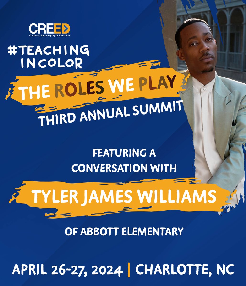Drumroll please...🥁
We're thrilled to announce that our featured speaker at the #TeachinginColor Summit is Abbott Elementary's Tyler James Williams‼️
Register today: eventbrite.com/e/2024-teachin…
