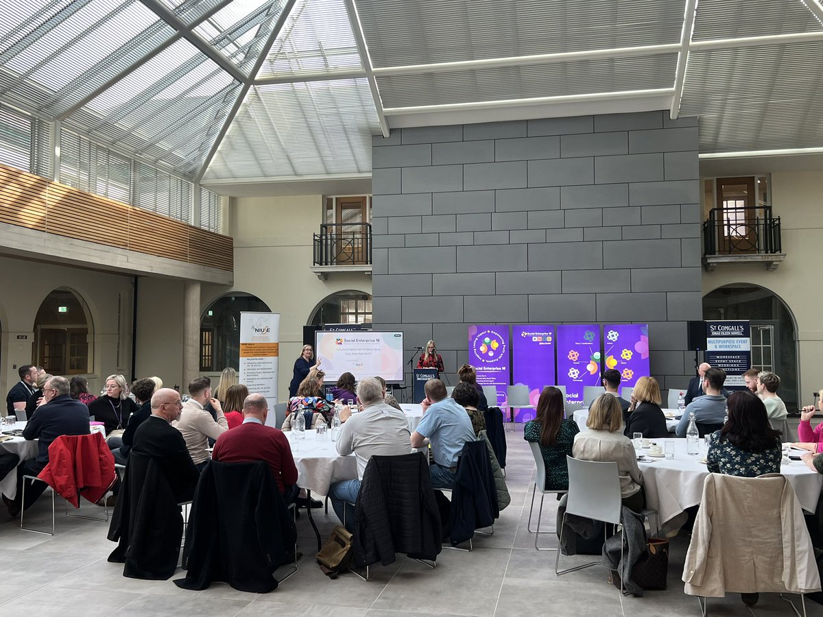 Our Inclusive Employment & Social Value event is now underway. A packed room in the stunning St Comgall’s building. We can’t wait to hear from our speakers today and we will have a panel discussion later. @Mandymo4 is talking about what we do at @socentni #SocialEnterprise