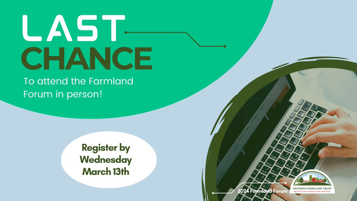 ⚠️Don’t miss out!⚠️Wed March 13 is the LAST DAY to register for In-Person attendance at the 2024 Farmland Forum. Join us in Elora, ON, on March 21st! For more details, click the link in our bio. #ontag #cdnag #farmlandforever