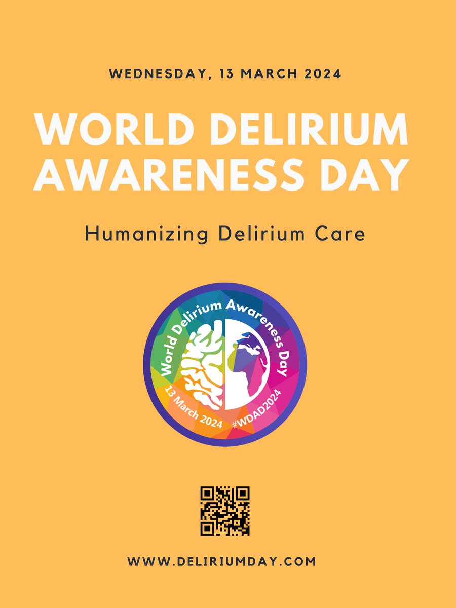 Tomorrow (Mar 13, 2024) is World Delirium Awareness Day. Join one of these great #delirium events happening around the world! deliriumday.com/events
#WDAD2024 <a href="/iDelirium_Aware/">iDelirium</a> <a href="/NIDUS_Delirium/">NIDUS Delirium Network</a>