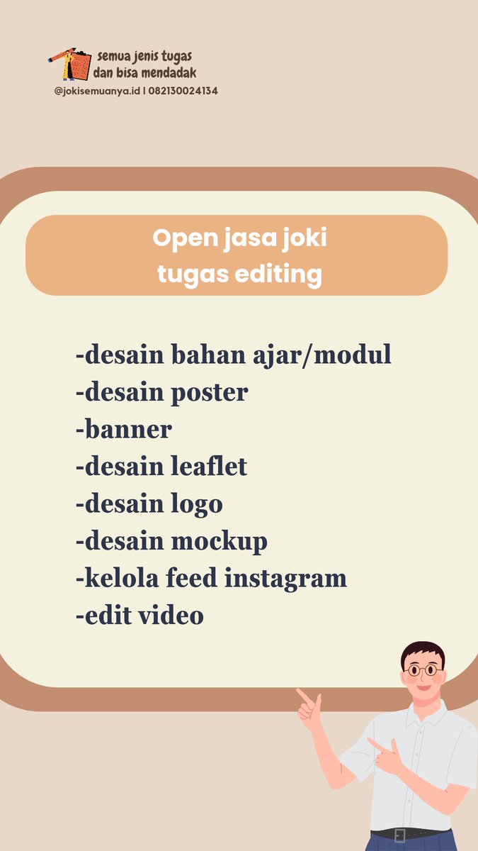 Open joki tugas ya, bisa tanya-tanya dulu via whatsapp. Bisa request juga desainnya mau kaya gimana. Fee nya bersahabat ya guys 🥰
Yuk jangan lupa di save ya
#FestivaldiSanremo2024 #ifkgbg #zonauang #zonaba #jokidesain #jokiediting #jokitugaskuliah #jokitugas