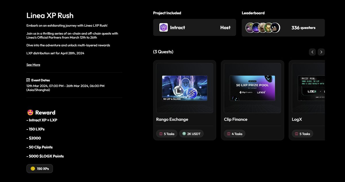 Linea 150LXP活动来了。无限LXP=无限子弹
intract.io/events/65eed99…