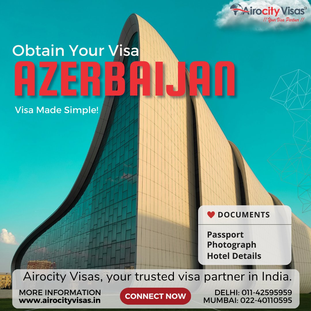 Apply for your Azerbaijan visa easily through us! #AzerbaijanVisa #TravelAzerbaijan #AirocityVisas #VisaMadeEasy #ExploreAzerbaijan #VisaServices #TravelInsurance #ApostilleServices #Attestation #Legalization #MumbaiVisaAgent #VisaConsultantDelhi #ImmigrationConsultant