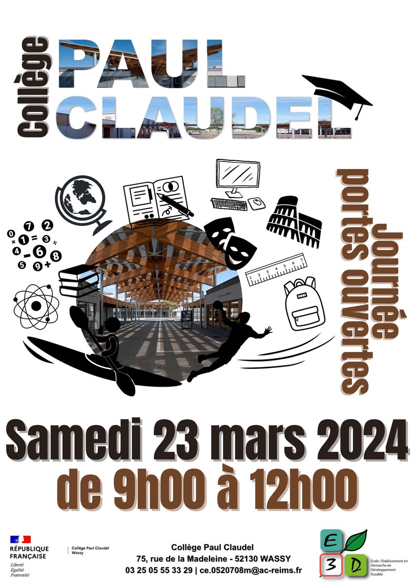 Scarch52's tweet photo. 🔵 Agenda | Samedi 23 mars 2024 | Journée portes ouvertes au collège Paul Claudel de #Wassy
Venez découvrir notre section sportive canoë-kayak, l'option handball... et tous nos projets pédagogiques et éducatifs !!!
cc @AcReims https://t.co/R4Jj3Do7td