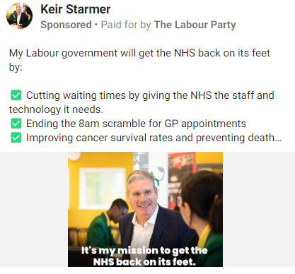 NEW: We’ve been using our AI focus group model to test the reaction of the public to different adverts in the Facebook ad library. Below is an advert by @UKLabour promoting @Keir_Starmer. We asked 1,100 people to say what they thought of the ad in their own words and used