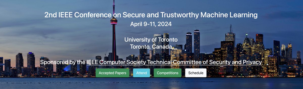 Just one month left before @satml_conf April 9-11 in Toronto! I am excited to hear from @jhasomesh @rajiinio @yvesalexandre @SheilaMcIlraith, as well as the authors of accepted papers, and the competition organizing teams! There's still time to register! satml.org