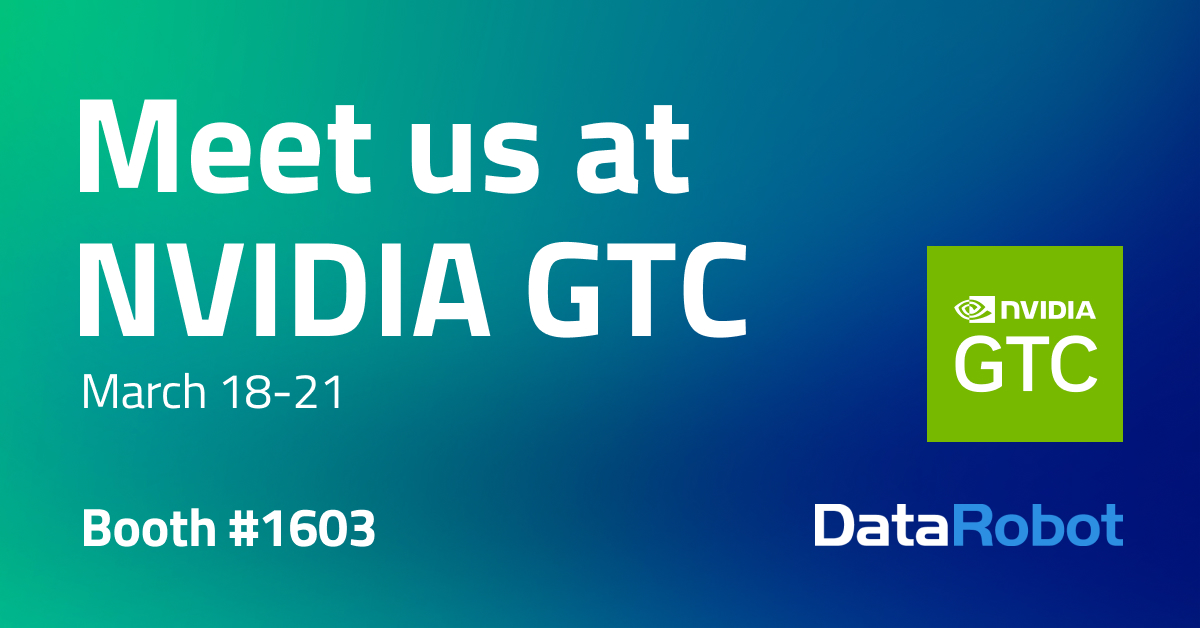 ⏳ <a href="/NVIDIAGTC/">NVIDIA GTC</a> is almost here! 

Join us next week at booth #1603 to meet with our #appliedAI experts and learn how <a href="/nvidia/">NVIDIA</a> and DataRobot can help you unify your AI stack with the hardware and software built for AI. 

Register today with our exclusive discount: