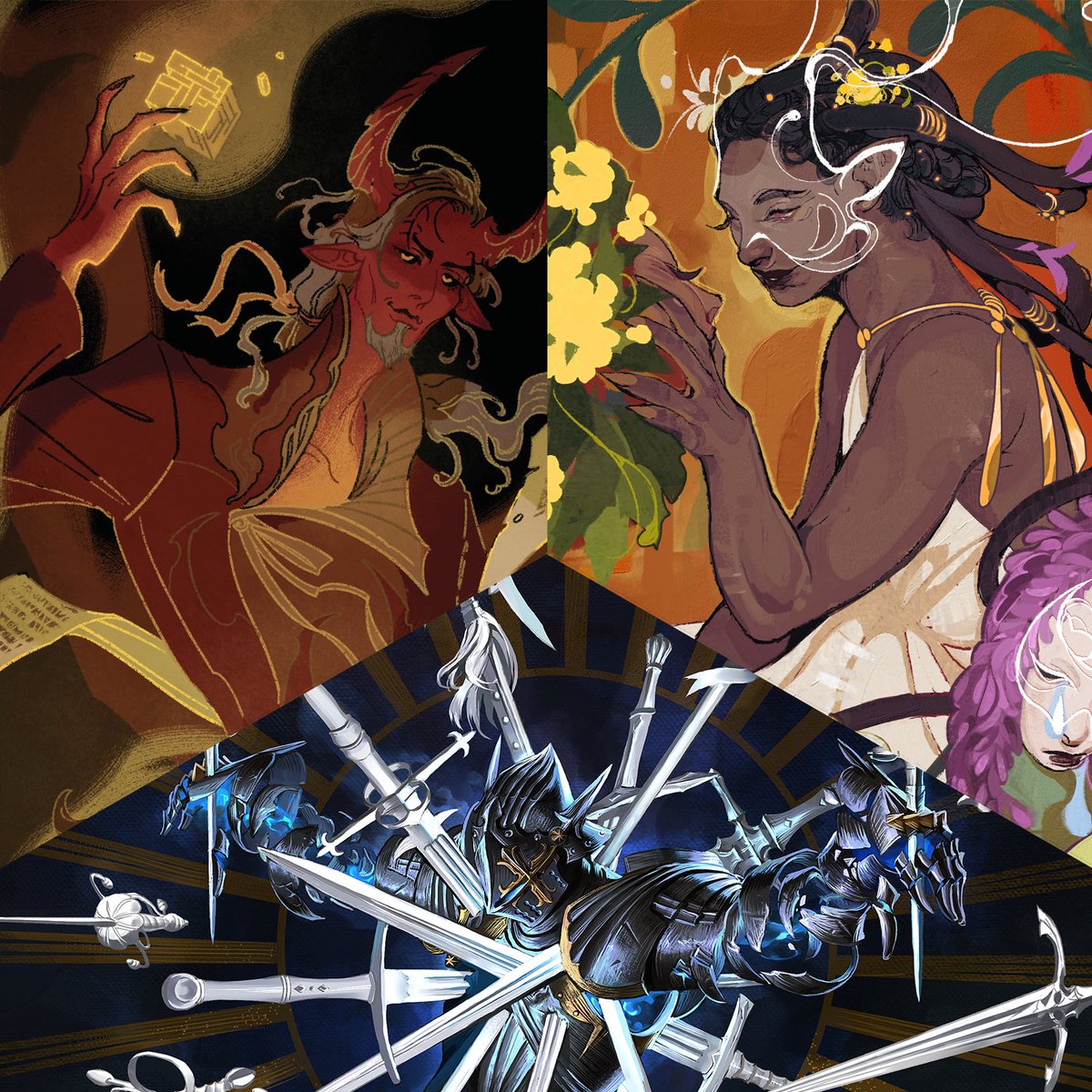 CantripCandles's tweet photo. We’re so pleased to have announced our upcoming line of candles: Patrons &amp; Deities releasing on March 15th! You might’ve noticed the art for our celestial (and not so celestial) figures, so here’s a thread going through each one in turn: 🧵 https://t.co/tDny1pQTQX