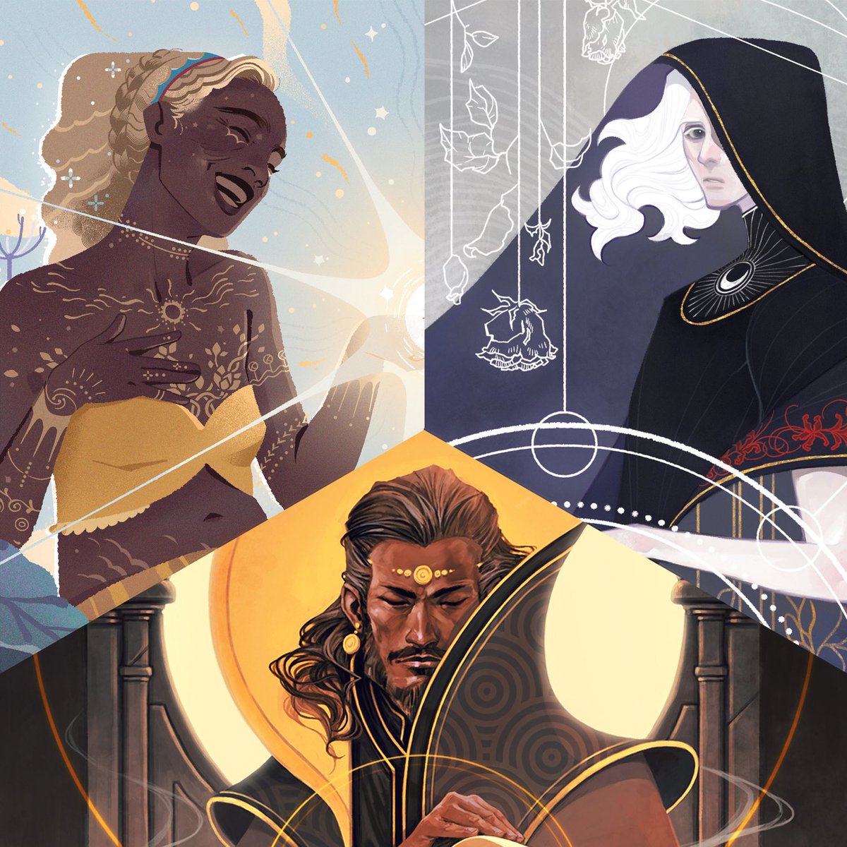 CantripCandles's tweet photo. We’re so pleased to have announced our upcoming line of candles: Patrons &amp; Deities releasing on March 15th! You might’ve noticed the art for our celestial (and not so celestial) figures, so here’s a thread going through each one in turn: 🧵 https://t.co/tDny1pQTQX