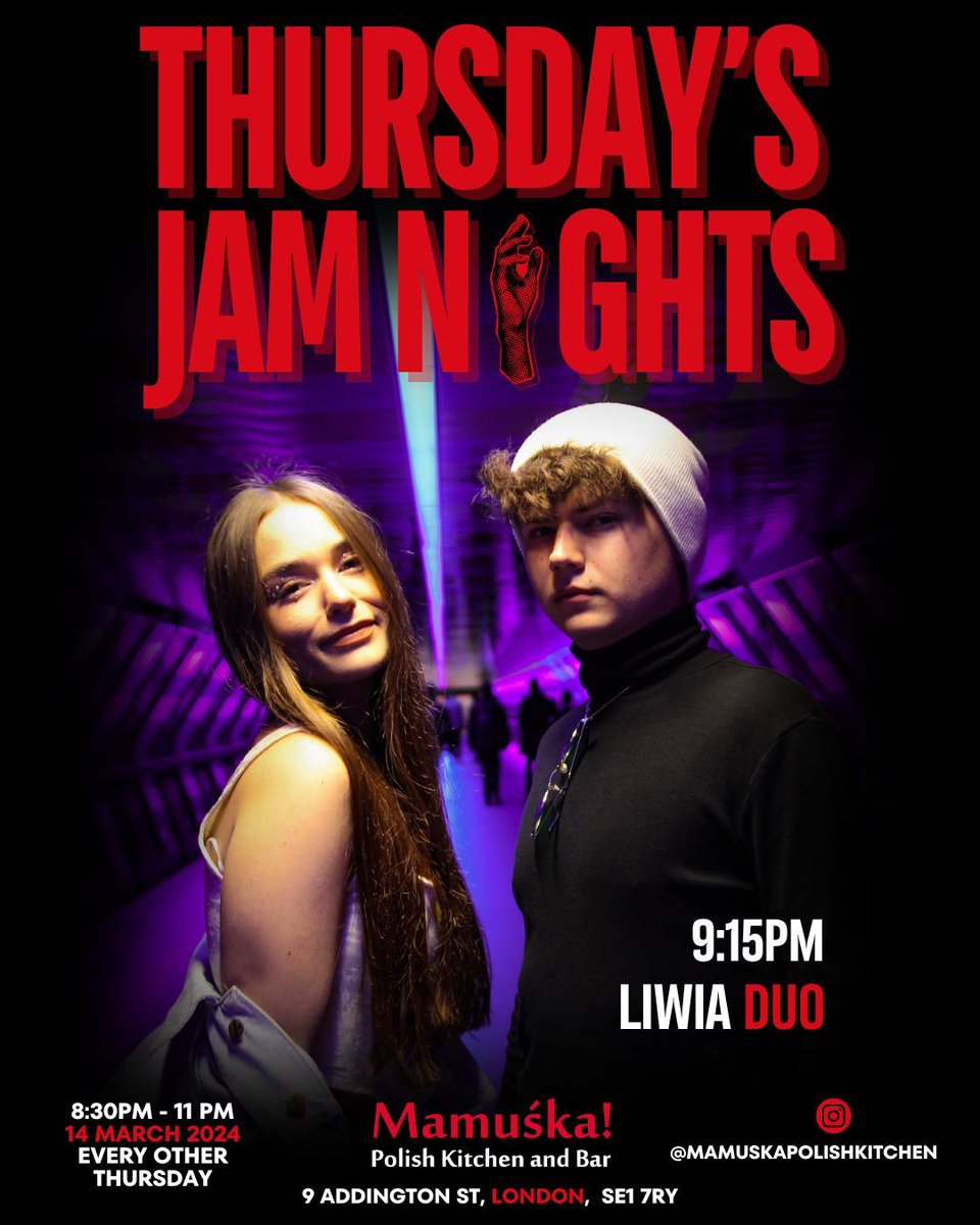 🎶 Next #JamNight at Mamuśka! 🎤✨ Don't miss Liwia Duo lighting up the stage at 9:15 PM! Plus, our 2 for 10 beer deals on Perła, Old Mount Pineapple &amp; Żywiec 0%. 🍻 Get ready for an unforgettable night of music and great vibes! Every other Thursday, starting at 8:30 PM #waterloo