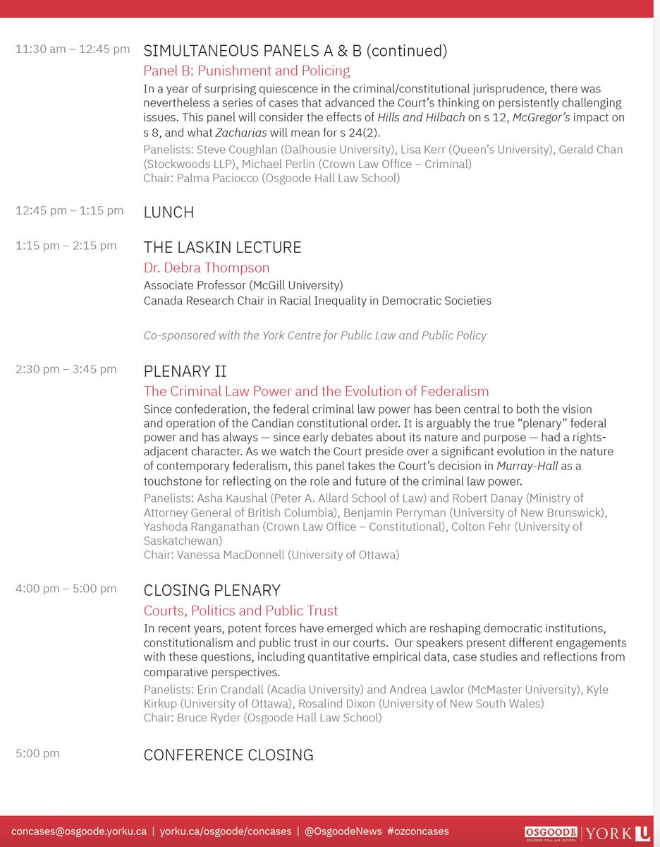 Please join us (in-person or online) on April 12 at the 27th <a href="/OsgoodeNews/">Osgoode Hall Law School of York University</a> Constitutional Cases Conference.

We're gathering a remarkable group of constitutional law scholars to critically unpack the year's decisions.

Kindly share: yorku.ca/osgoode/concas…

<a href="/sonialawprof/">@sonialawprof.bsky.social</a> <a href="/blberger/">Benjamin Berger</a>