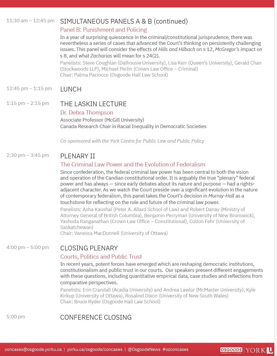 Please join us (in-person or online) on April 12 at the 27th @OsgoodeNews Constitutional Cases Conference. We're gathering a remarkable group of constitutional law scholars to critically unpack the year's decisions. Kindly share: yorku.ca/osgoode/concas… @sonialawprof @blberger