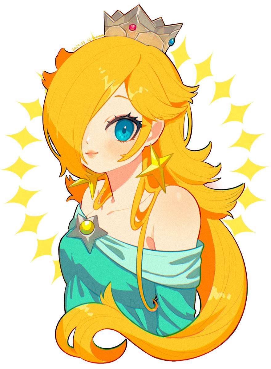 rosalina 1girl blonde hair earrings jewelry solo long hair crown  illustration images