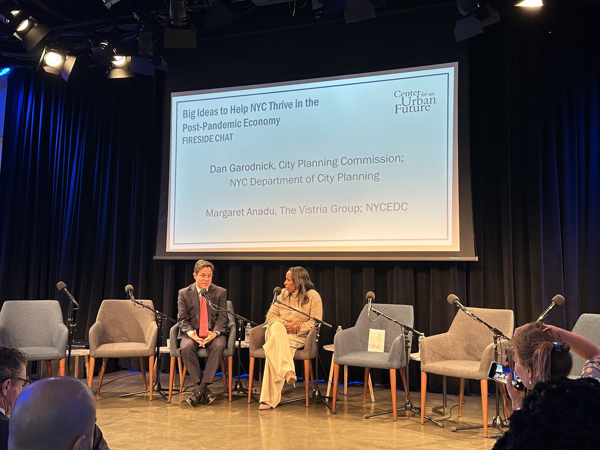 Our fireside chat with @DanGarodnick of @NYCPlanning on reshaping NYC’s economy for a vastly changed post-pandemic landscape, moderated by Margaret Anadu of The Vistria Group and our board, starts now.