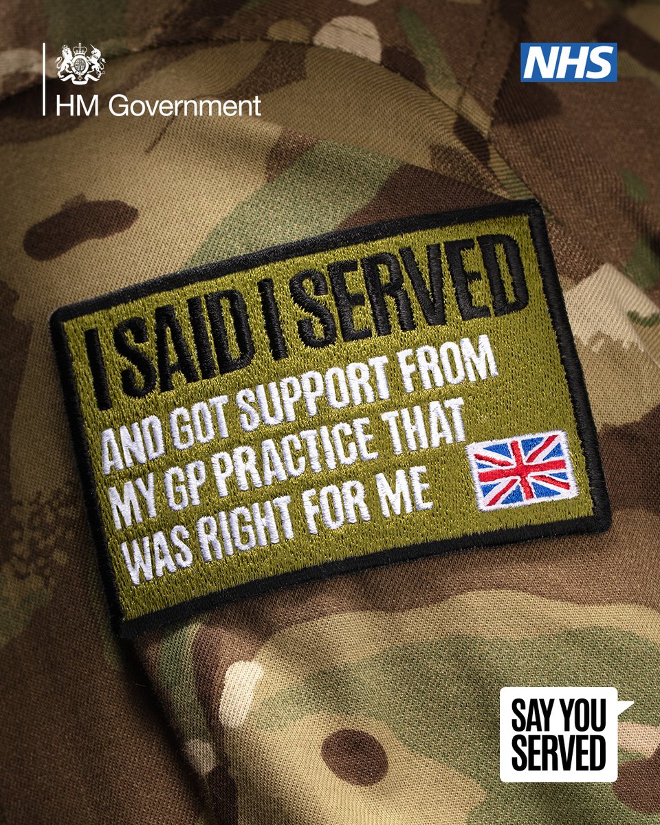 Tell your GP practice if you’ve ever served in the UK Armed Forces. It could be relevant to your health and means you’ll get the support that’s right for you. Find out more at nhs.uk/veterans