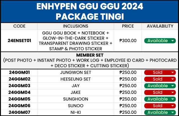 ‹𐂂✦› wts lfb ph ∥ #withlhsale .ᐟ

❛ enhypen '24 ggu ggu package tingi
❛ 250 /mem | 300 enha set
❛ dop: 50% PAYO, rembal once onhand
❛ secured, eta: early to mid march

dm/reply “mine + member”

avail:
JY - ✅
SH - ✅
NK - ✅
ENHA SET- ✅

help rt <a href="/ENHYPENMARKETPH/">ENHYPEN Marketplace</a> tysm