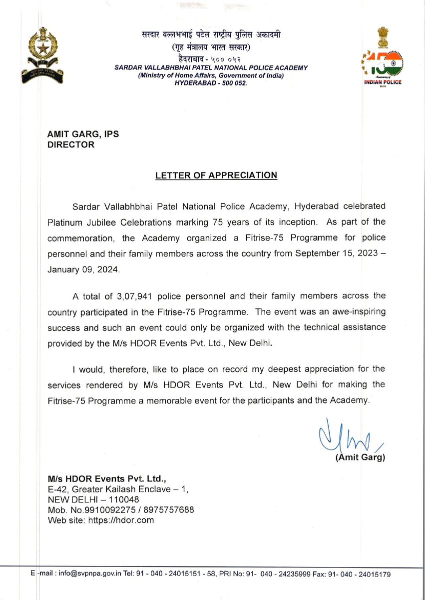 100Days_Running's tweet photo. We are humbled to receive a letter of appreciation from @svpnpahyd  for our contribution to the #FitRise75 program. This recognition is a testament to the power of technology in uniting communities and fostering well-being.
#FitIndia #PoliceFitness #MHA #GovtOfIndia #madeinindia https://t.co/YnDetsvi24