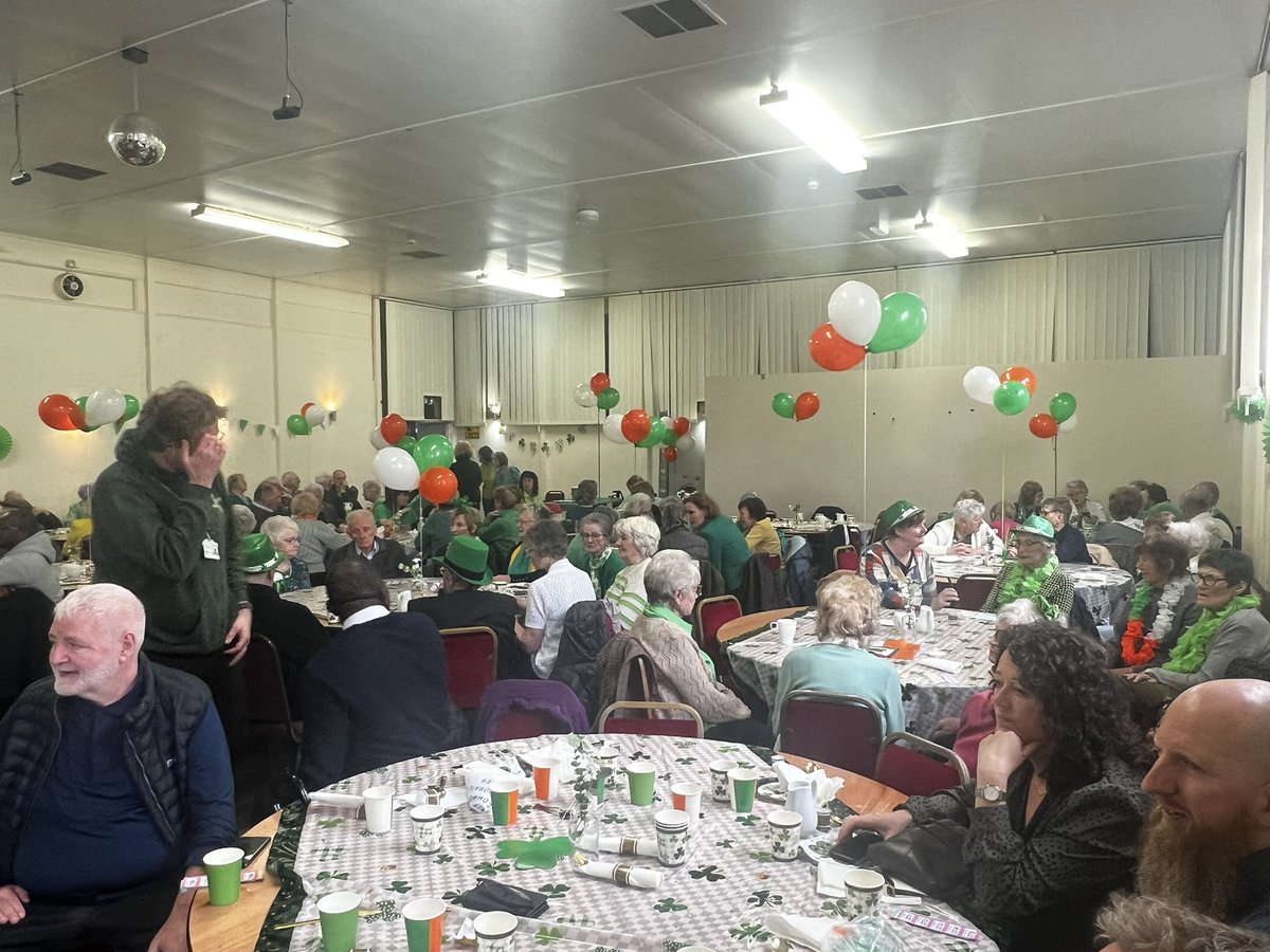 A fantastic turnout to celebrate St Patricks day here at St Mary’s with our Lunch Club Party. Thanks to @IrlCGManchester @LordMayorOfMcr for coming along and big thanks to all our volunteers who make this such a special event.