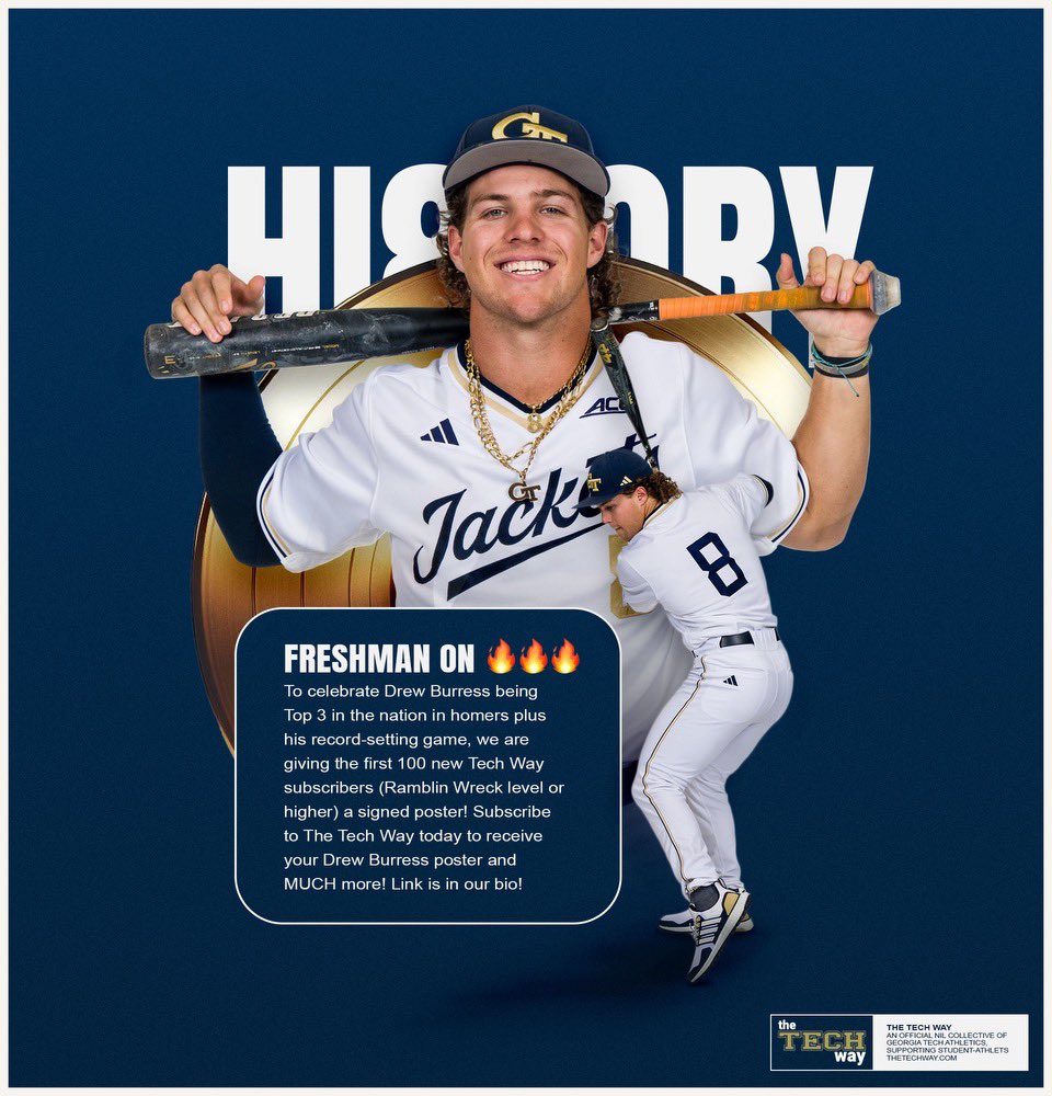 The next 100 people to sign up for The Tech Way will receive a Drew Burress signed poster! Sign up today using the link below! 🐝⚾️ thetechway.com/content/member…