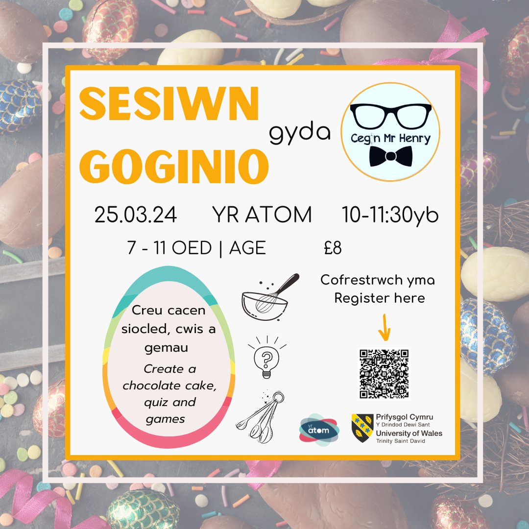 Yr Atom (@yr_atom) on Twitter photo Cofiwch fynd ati i archebu eich lle ar gyfer y sesiwn arbennig yma gyda Cegin Mr Henry ๐จโ๐ณ Remember to book your place for this fantastic cooking session with Cegin Mr Henry!
bit.ly/coginiopasg
<a href="/drindoddewisant/">Drindod Dewi Sant</a> <a href="/yr_egin/">Canolfan S4C Yr Egin</a> Cofiwch fynd ati i archebu eich lle ar gyfer y sesiwn arbennig yma gyda Cegin Mr Henry ๐จโ๐ณ Remember to book your place for this fantastic cooking session with Cegin Mr Henry!
bit.ly/coginiopasg
<a href="/drindoddewisant/">Drindod Dewi Sant</a> <a href="/yr_egin/">Canolfan S4C Yr Egin</a>