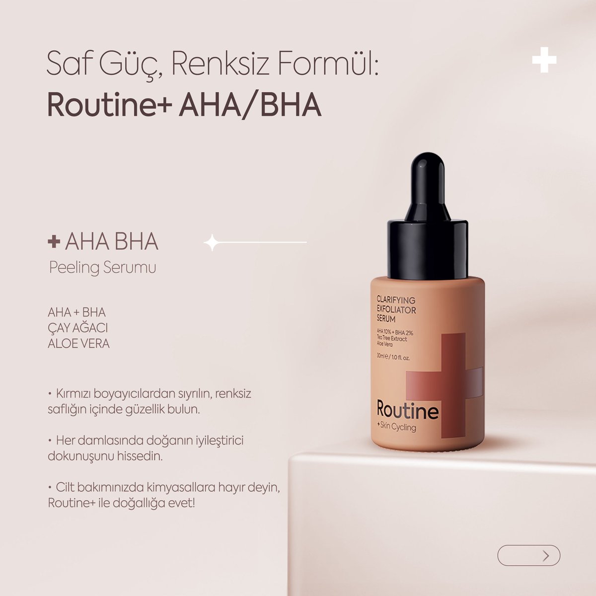 RoutinePlus's tweet image. Routine+’ ın cilt yenileyici doğal özelerle zenginleştirilmiş AHA-BHA Peeling Serumu, her uygulamada tazelenmiş ve dengeli bir cilt vaat ediyor. Hassas dokunuşlarla mükemmel ışıltıyı yakalayın. #rutineplus #skincycling #ciltbakımı #peelingserum #dogalbakım #vegan #crueltyfree