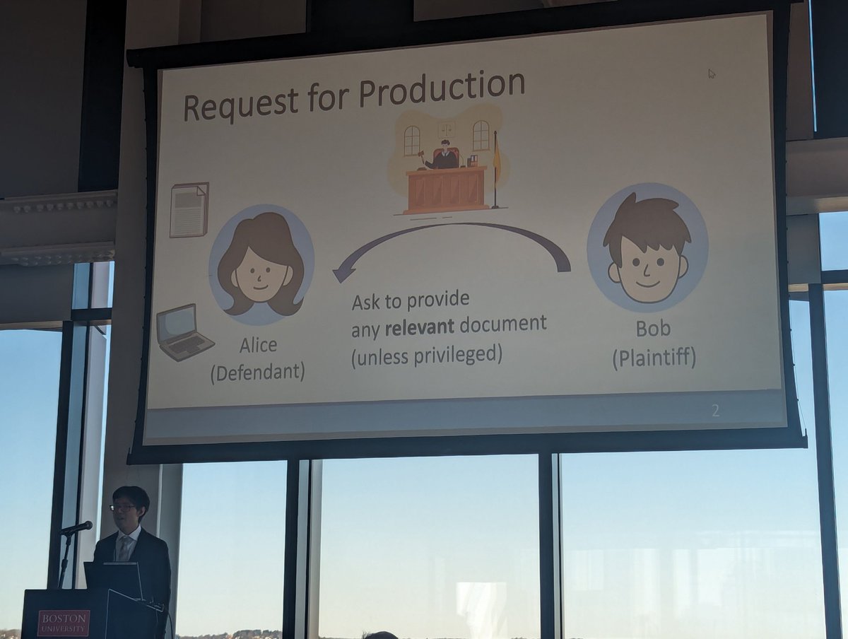 At the #CSLAW2024 conference, @liren_shan presented our joint work on 'Error-tolerant Classification Protocols', with @JinshuoD and Aravindan Vijayaraghavan. It develops e-discovery protocols that are efficient, accountable, and minimally disclosive. arxiv.org/abs/2401.17952