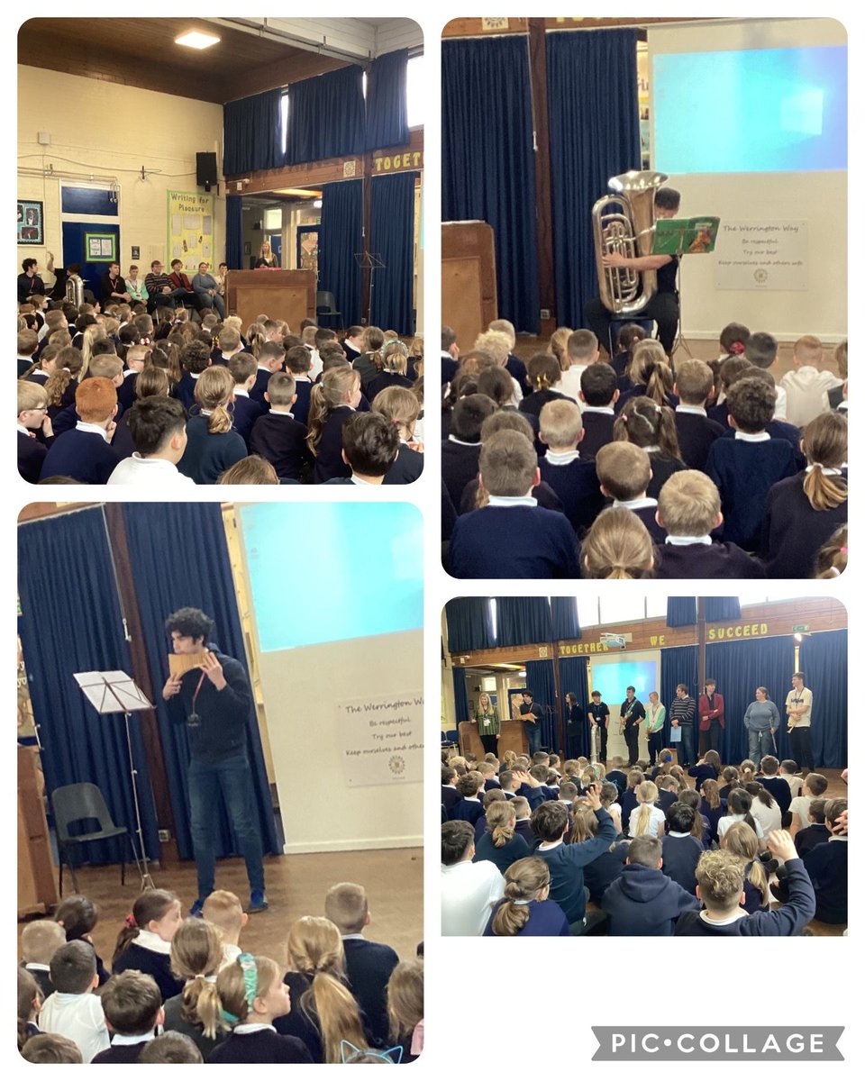 wps_staffs's tweet photo. KS2 have had an exciting afternoon listening to Music students from Stoke Sixth Form College. They played a variety of instruments and spoke about how long they had been learning and about each of their pieces of music. The children seemed to have been inspired! #WerringtonMusic https://t.co/vsMaYHKQes