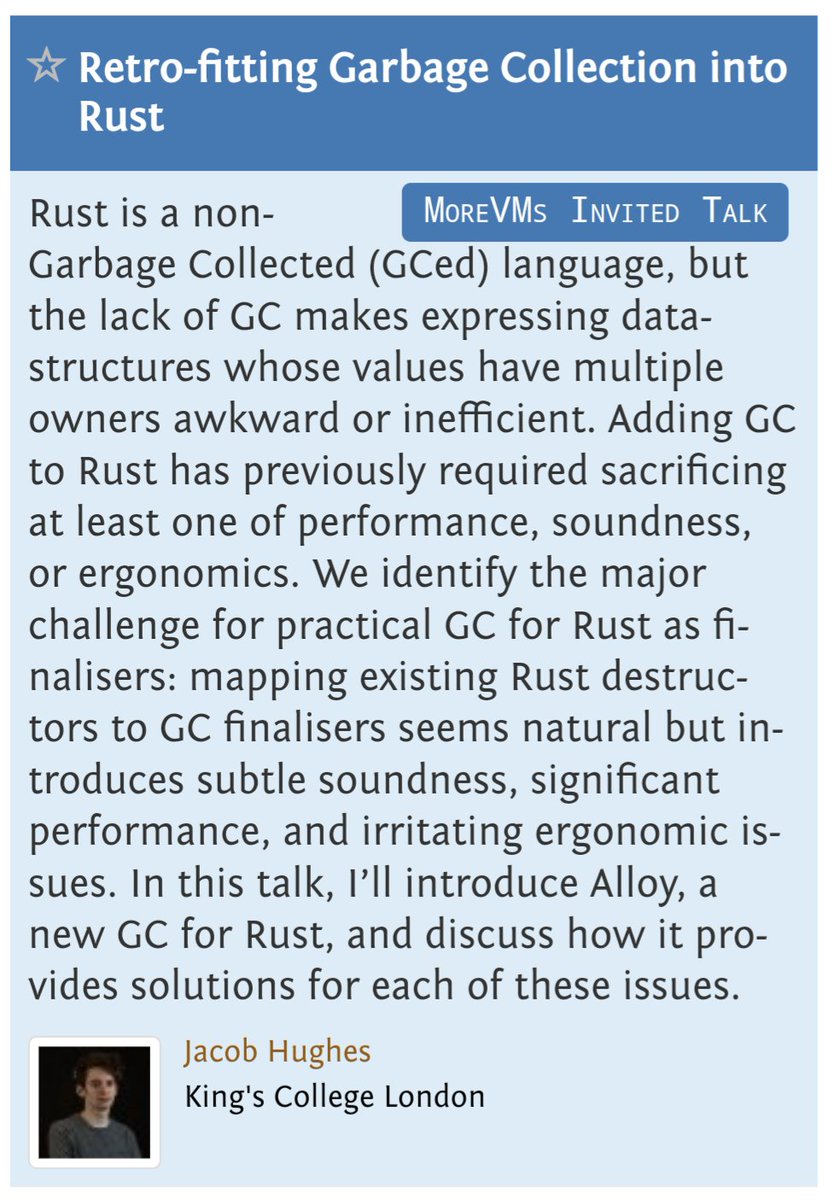 And the final talk of the day:

Retro-fitting Garbage Collection into Rust
@jakehughesuk