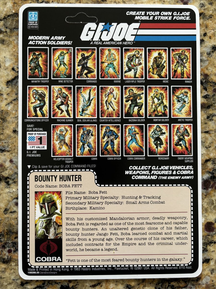 holochronicles's tweet photo. What a cool custom crossover cardback! Made by Steven Ratajczyk on fb. #bobafett #gijoe #cobra #filecard https://t.co/bk9DDvTgKQ