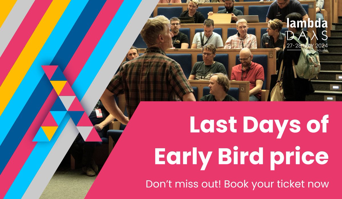 This is your friendly reminder that the price goes 🆙 on Thursday! Book your spot now: lambdadays.org 

#lambdadays #functionalprogramming #techconference