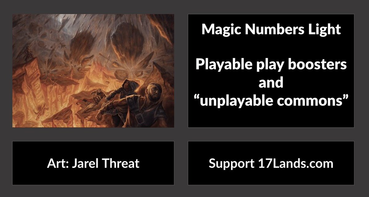 Mini- 🧵: With release of play boosters, it was feared that smaller packs will make it harder to get enough playables in the draft.

WotC replied that they took that into account and trimmed the low impact commons.

Did they deliver? Spoiler: looks like they did. 1/13