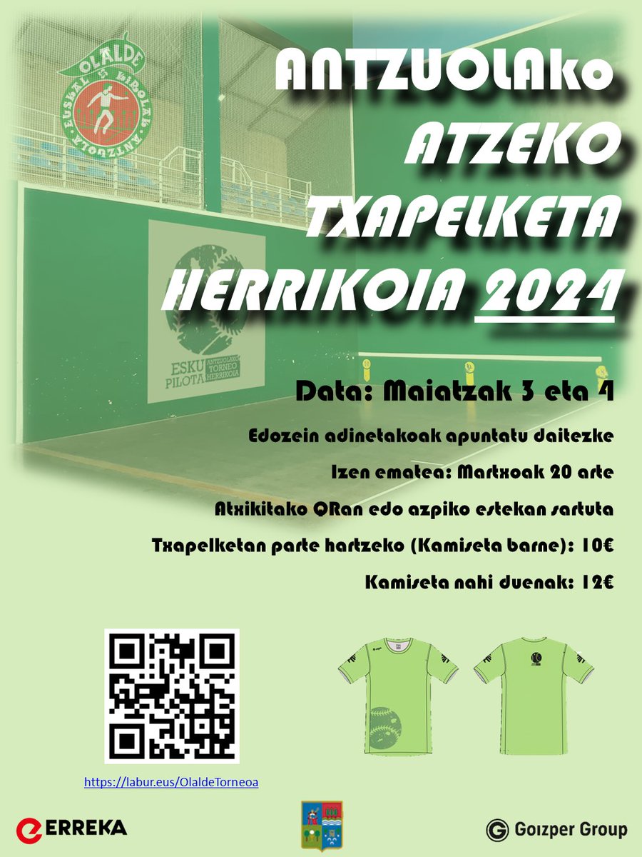 Zabalik iada Maiatzak 3 eta 4an ospatuko den #AtzekoTxapelketaHerrikoia -n izen emateko aukera. 
#Pilota #Antzuola