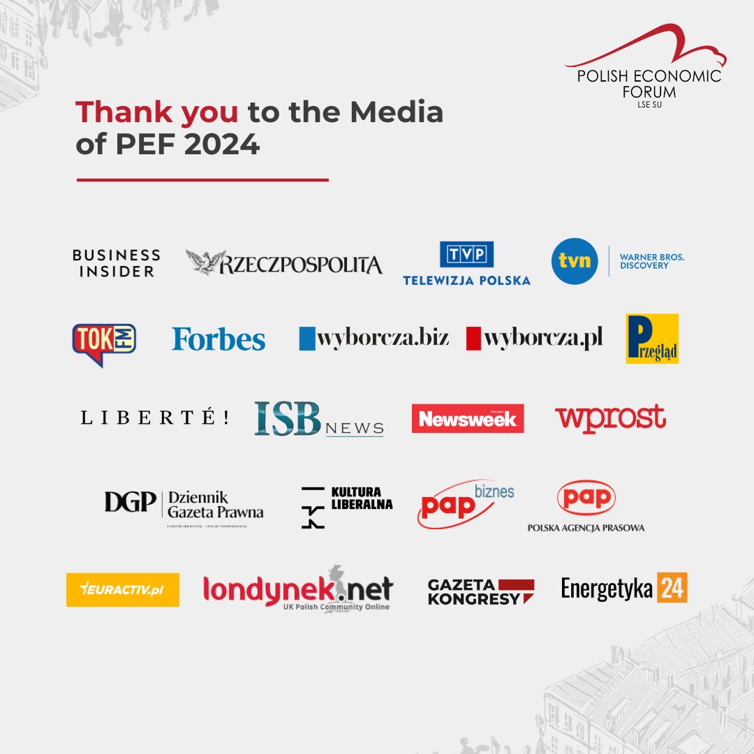 A heartfelt thank you to all our Media Patrons who amplified the voices and vision of the Polish Economic Forum, helping us reach new heights of engagement. Your support is invaluable. 

#PEF2024 
#PolishEconomicForum 
#35YearsOfGrowth
#NavigatingTheEconomicTransformation