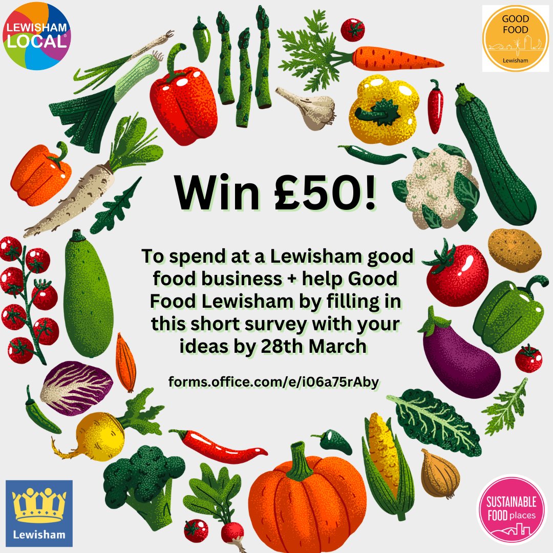 GFL is planning our next 3 years of work + we'd love to hear your ideas for what we can all work on to improve food in Lewisham. Please fill in this survey by 28th March: rb.gy/vqlbqu. It should take about 10mins. You could win £50 to spend at a good food business!