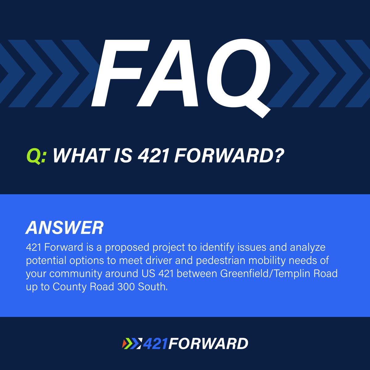 Are you new to our page? We are the official account for the 421 Forward project located on US 421 between Greenfield/Templin Road up to County Road 300 South.