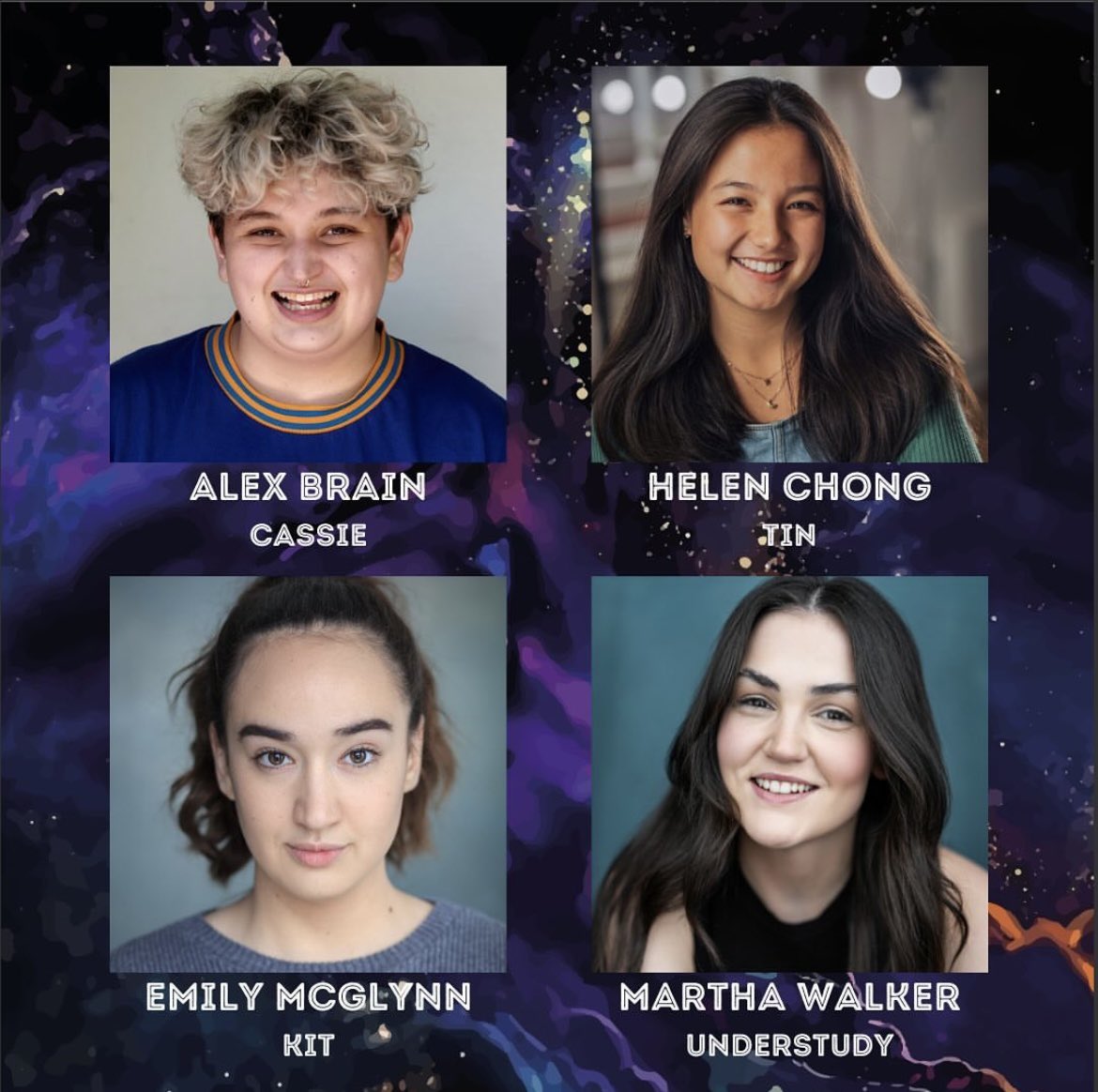 📢‼️cast announcement!! 

we are super excited to have Alex Brain (Cassie), Helen Chong (Tin), Emily McGlynn (Kit) and Martha Walker (Swing) onboard for our upcoming production of Cassie and the Lights <a href="/swkplay/">Southwark Playhouse</a> 🎳✨

see you at the bowling alley…✨