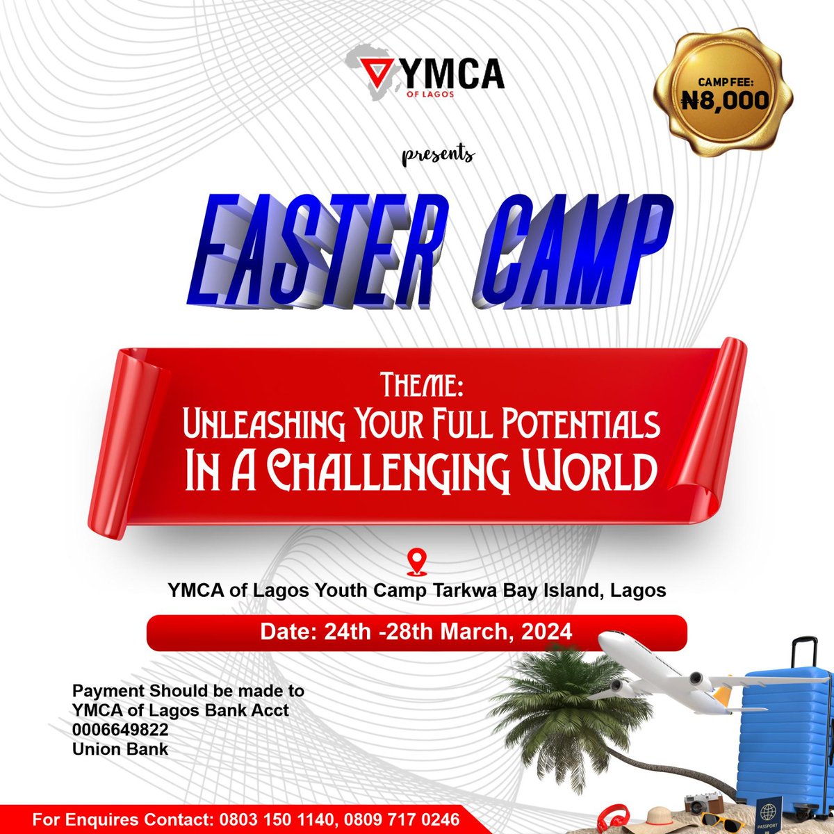 An amazing opportunity awaits you at the YMCA of Lagos Easter Camp.
Elevate Your Easter Break at Teenagers' Camp 2024!  Adventure Awaits! 
Immerse in thrilling activities and make this Easter unforgettable!
Secure your spot, Now!
#TeenCamp2024,
#EasterAdventure
#JoinTheFun