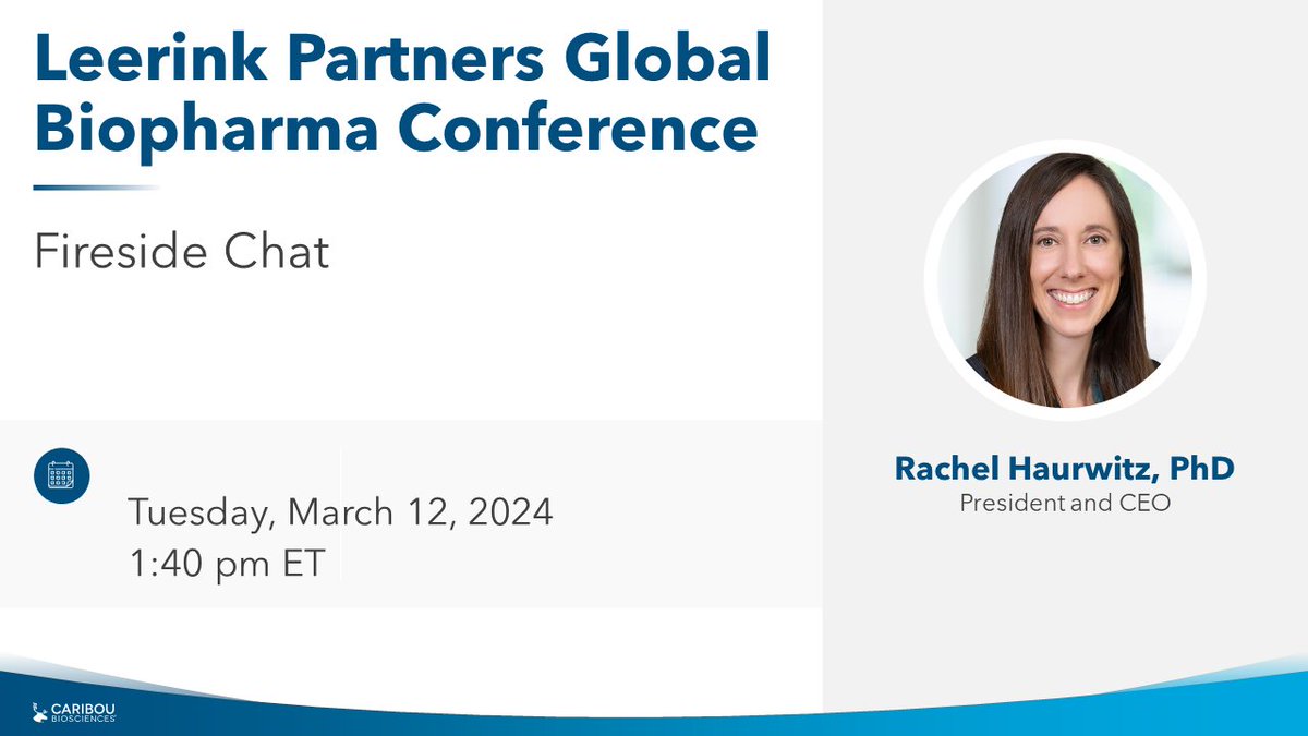Tune in today at 1:40 pm ET for a fireside chat with $CRBU CEO Rachel Haurwitz, PhD, at the Leerink Partners Global Biopharma Conference. A webcast of the event is available on the investor section of our website: bit.ly/3E0bqxd #celltherapy #CRISPR