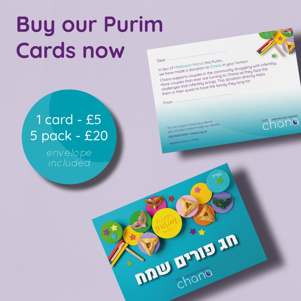 ChanaCharity's tweet photo. Spread the joy this #purim! 🎉🎭 Show your friends and family you're thinking of them while also helping couples have the baby they long for. Purchase our Purim cards today and make a difference!

🔗🔗🔗: https://t.co/DP6c4jcS3E https://t.co/wm7fopsHqF