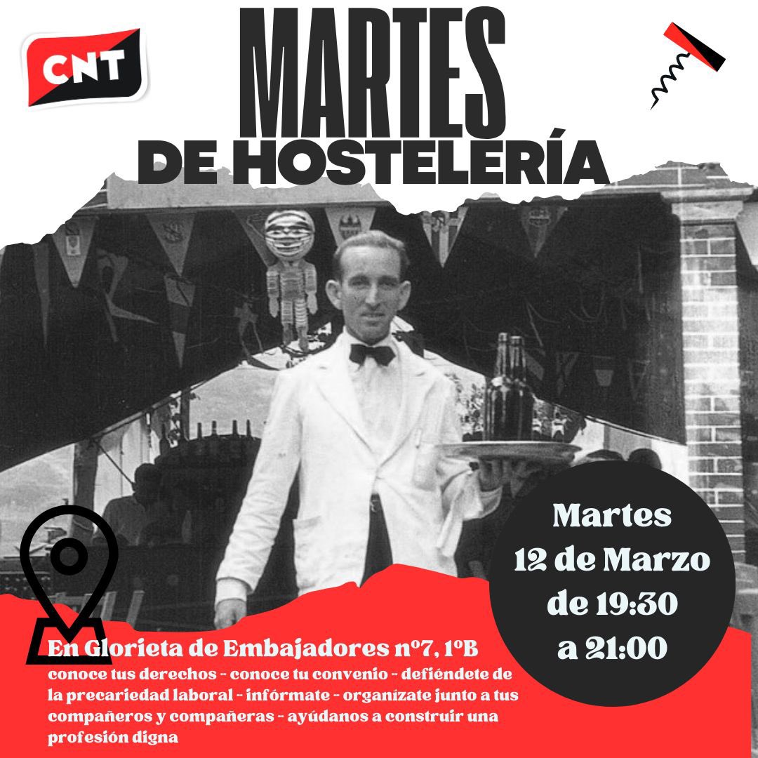 Hoy desde las 19:30 a 21:00 estaremos asesorando, informando y organizando la hostelería digna! Pásate! ✊✊