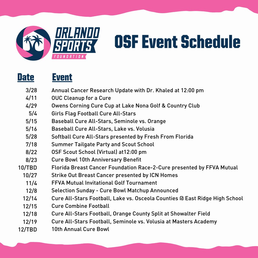 Come join us at our numerous OSF Events this year, just visit orlandosportsfoundation.org to learn more! #curecancer #cancer #curebowl #OSF #foundation #sportsevents