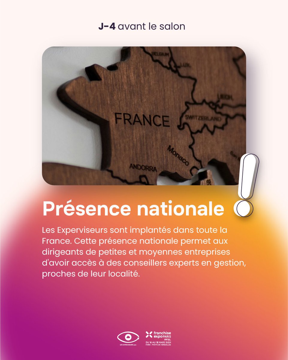 [J-4 avant <a href="/Franchise_Expo/">Franchise Expo Paris</a> 🚀]

Les Experviseurs, bien plus que du conseil en gestion. 

📍 Rejoignez-nous sur le 𝐬𝐭𝐚𝐧𝐝 𝐃𝟔𝟔 pour en savoir +.

Commandez votre badge gratuitement 👉 tally.so/r/mR5PMj