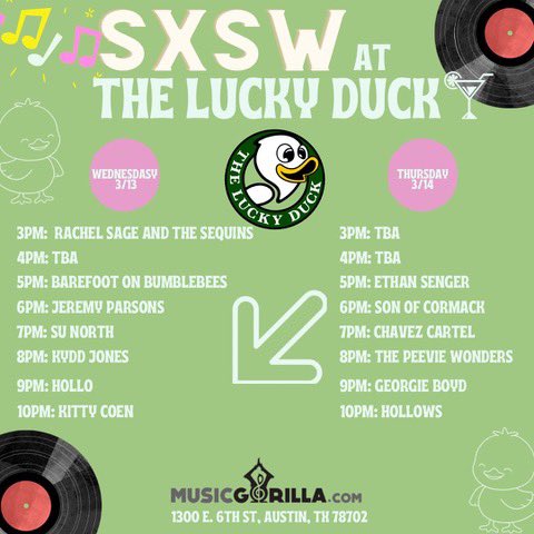 Another show added this week for @sxsw ! Come and see me and so many others at the The Lucky Duck for the @MusicGorilla showcase! I'll go on at 6 pm on Wednesday 3/13! See y'all there! #newmusic #singersongwriter #indiemusic #altcountry #americana #country #lifeworthdyinfor…